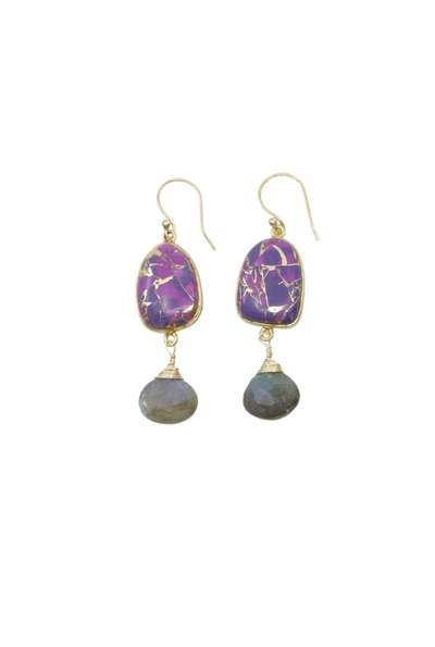 A Blonde And Her Bag Victoria Earrings In Purple Turquoise Mojave And Labradorite In Gold In Multi