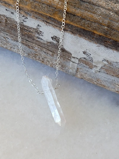 Shop A Blonde And Her Bag Single Raw Rainbow Quartz Crystal Pendant Necklace In Silver