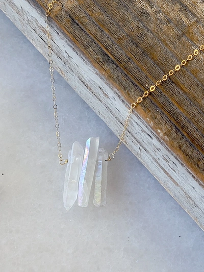 A Blonde And Her Bag Three Raw Rainbow Quartz Crystal Pendant Necklace In Gold In Multi