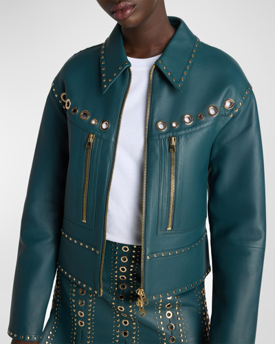 Shop St John Golden Hardware-embellished Doubleface Leather Jacket In Psbe