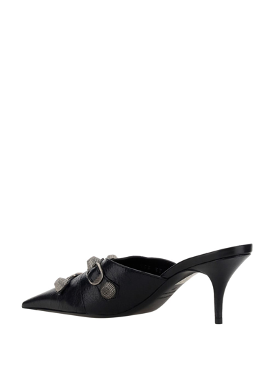 Balenciaga Cagole 90 Pointed Mules In Lamb Leather In Black/silver