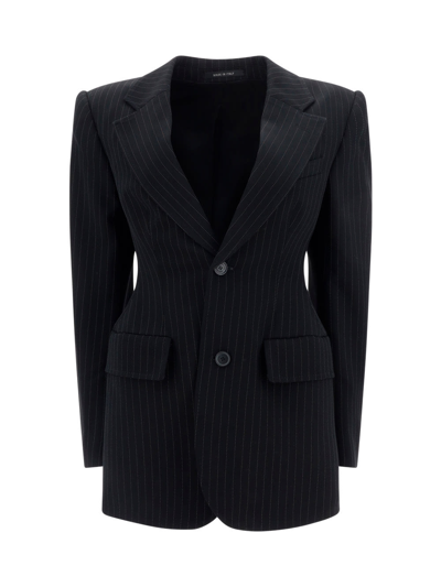 Balenciaga Hourglass Pinstripe Single-breasted Blazer In Black/white