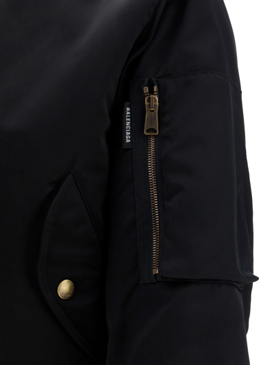 Shop Balenciaga Shrunk Nylon Bomber Jacket In Black