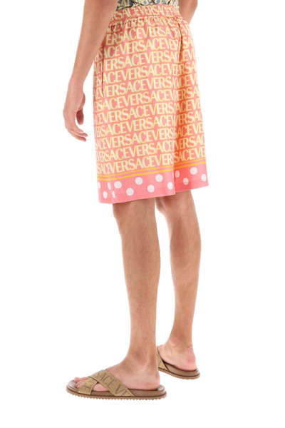 Shop Versace Allover Silk Shorts In Pink Ivory