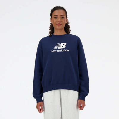 Shop New Balance Womens  Sport Essentials French Terry Logo Crew In Navy