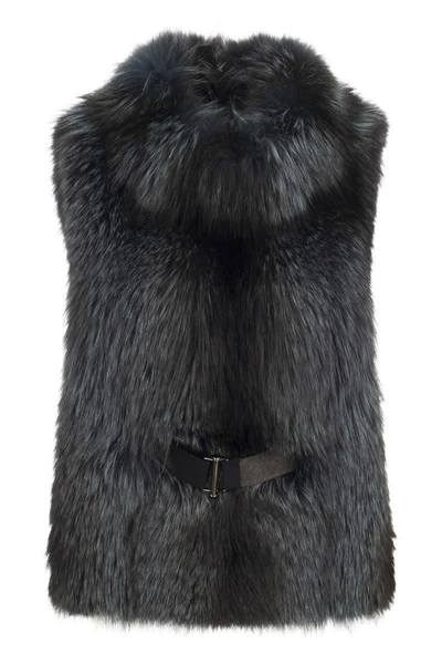 Shop Brunello Cucinelli Fox Fur Vest In Blue