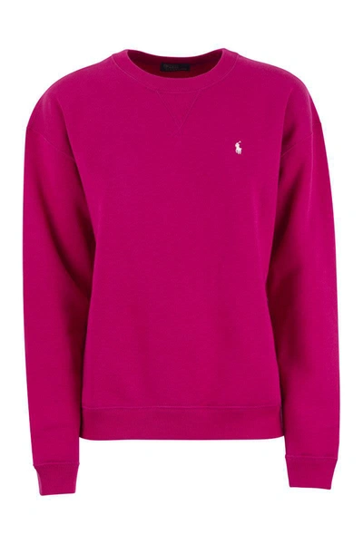Shop Polo Ralph Lauren Crewneck Cotton Sweatshirt In Fuxia