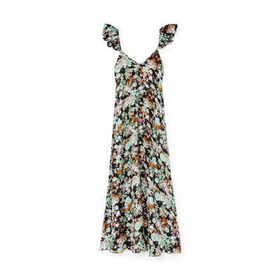 Shop Kika Vargas Rafaella Dress In Mint Lilies Silk