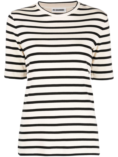 Shop Jil Sander Striped Cotton T-shirt In White