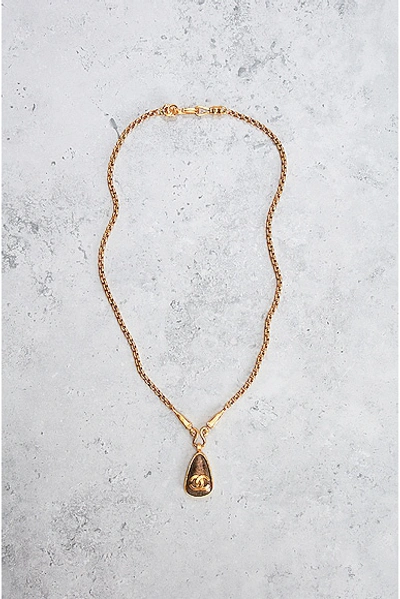 Pre-owned Chanel 1997 Cc Stone Pendant Necklace In Gold
