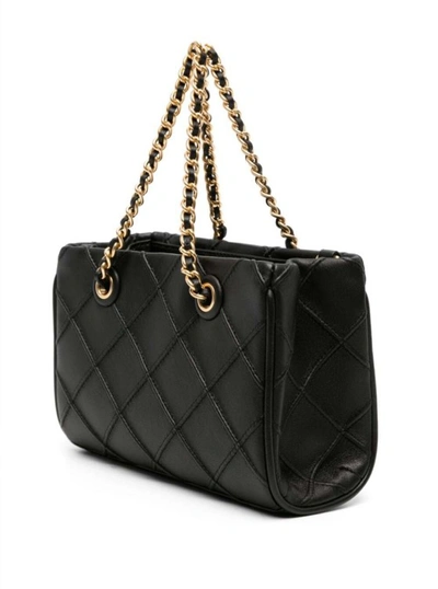 Tory Burch Mini Fleming Soft Leather Top Handle Bag In Black