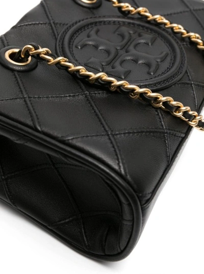 Tory Burch Mini Fleming Soft Leather Top Handle Bag In Black