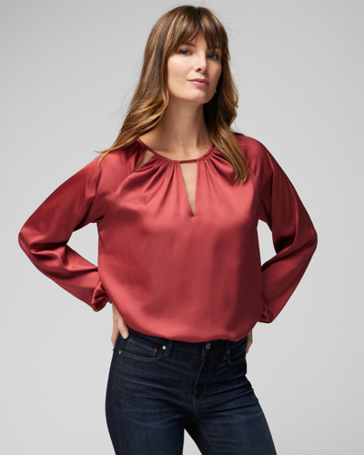 Shop White House Black Market Long Sleeve Cutout Detail Blouse In Rust Red