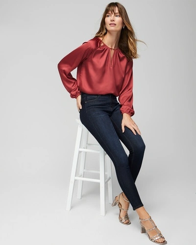 Shop White House Black Market Long Sleeve Cutout Detail Blouse In Rust Red