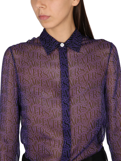 Shop Versace Silk Shirt In Viola