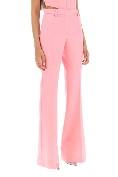Versace La Greca Patterned Silk Blend Trousers In Pink