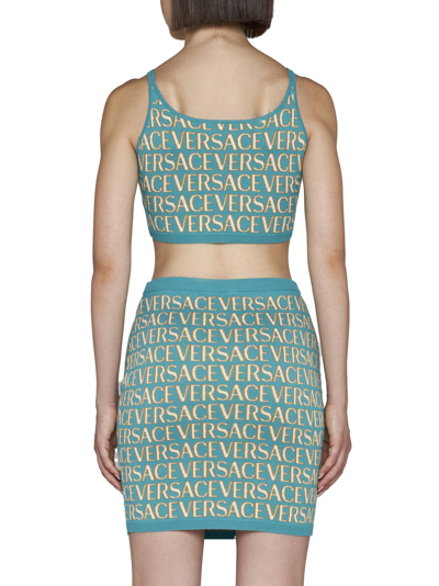 Shop Versace Jacquard Knit Top In Green