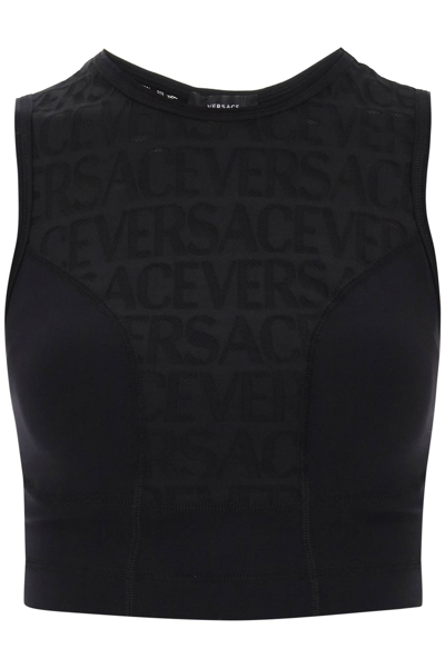 Shop Versace Allover Bra Top In Black (black)