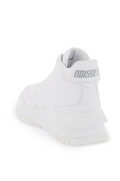 Shop Versace Greca Odissea High Sneakers In White Calf Leather In Optical White (white)