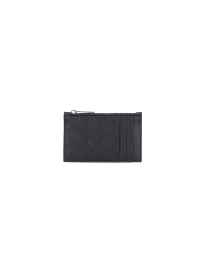 Shop Bottega Veneta Zip Weaved Card Holder In Black  