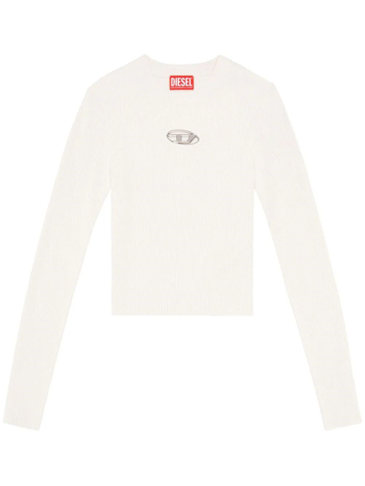 Shop Diesel `m-valary` Cropped Long Sleeve Sweater In White
