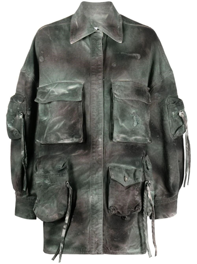 Shop Attico Fern` Short Denim Coat In Green