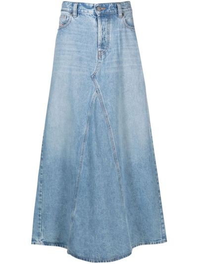 Shop Diesel `de-pago` Long Denim Skirt In Blue