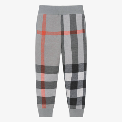 Shop Burberry Boys Grey Checked Wool Joggers