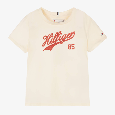 Shop Tommy Hilfiger Girls Ivory & Red Glitter Varsity T-shirt