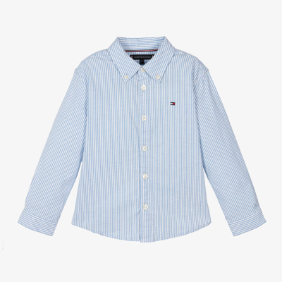 Shop Tommy Hilfiger Boys Blue Striped Cotton Shirt