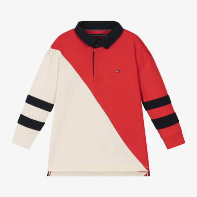 Shop Tommy Hilfiger Boys Red Colourblock Cotton Polo Shirt