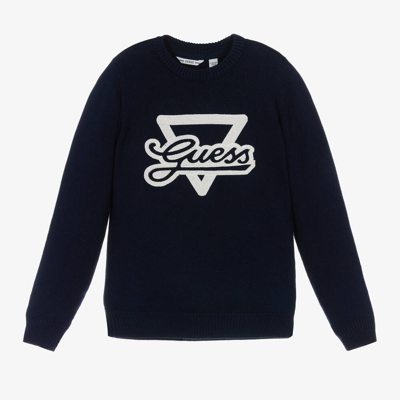 Shop Guess Junior Boys Blue Cotton & Modal Sweater
