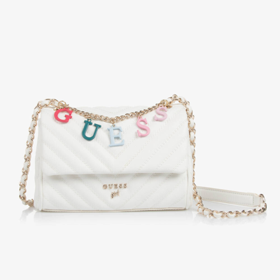 Shop Guess Girls White Faux Leather Charm Bag (19cm)