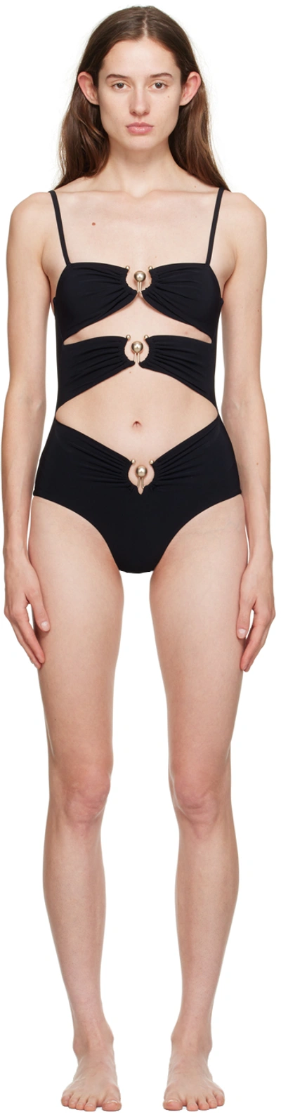 Shop Christopher Esber Black Pierced Orbit Swimsuit