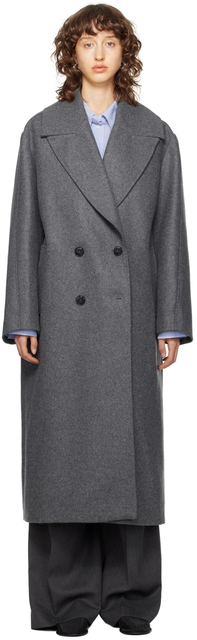 Shop Rohe Gray Double-breasted Coat In Anthracite Melange