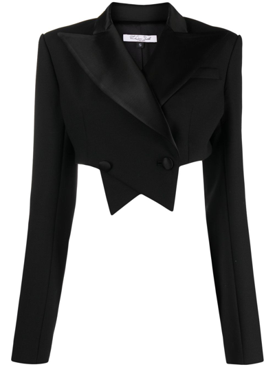 Shop Laquan Smith Black Double-breasted Cropped Wool Blazer In Schwarz