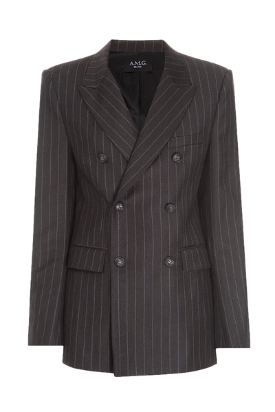 Shop A/m/g Striped Wool Jacket In Grey