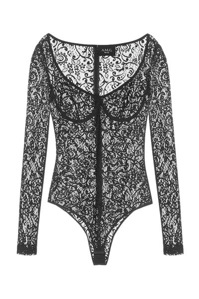 Shop A/m/g Lace Bodysuit In Black