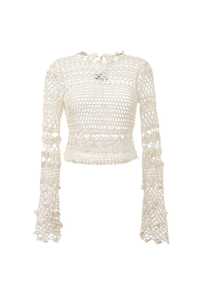 Shop Andreeva Malva White Handmade Crochet Top