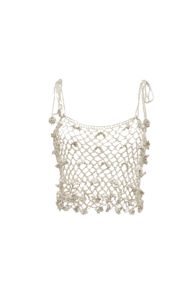 Shop Andreeva Metallic Handmade Crochet Top In Silver