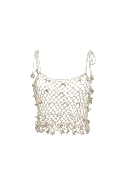 Andreeva Silver Handmade Crochet Top In Silver