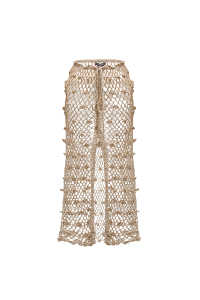 Shop Andreeva Metallic Handmade Crochet Skirt In Silver