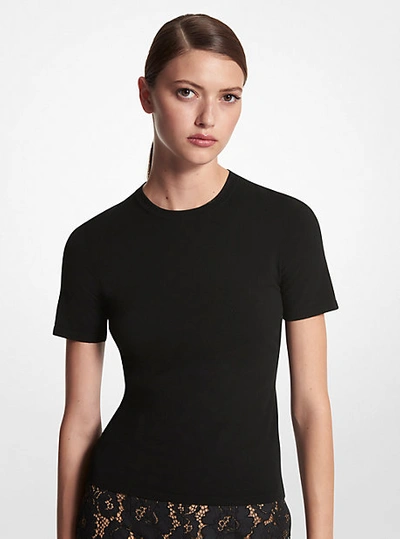 Shop Michael Kors Stretch Viscose Short-sleeve Sweater In Black