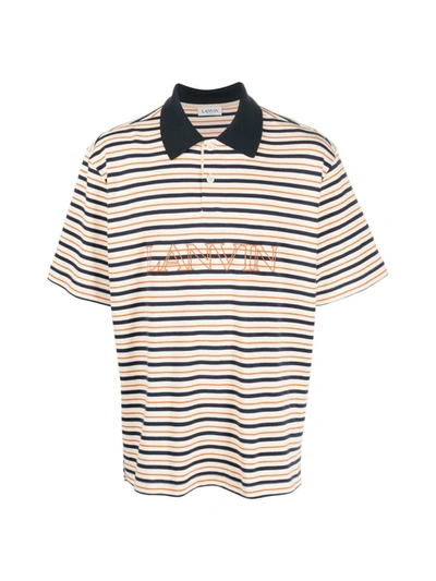Shop Lanvin Logo Embroidered Striped Polo Shirt In Multiple Colors