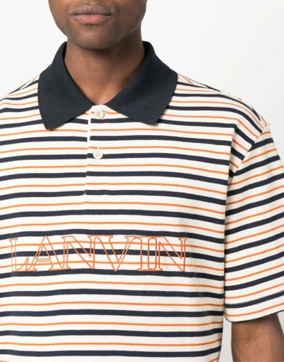 Shop Lanvin Logo Embroidered Striped Polo Shirt In Multiple Colors