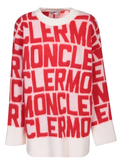 Moncler Red & White Jacquard Sweater In Black