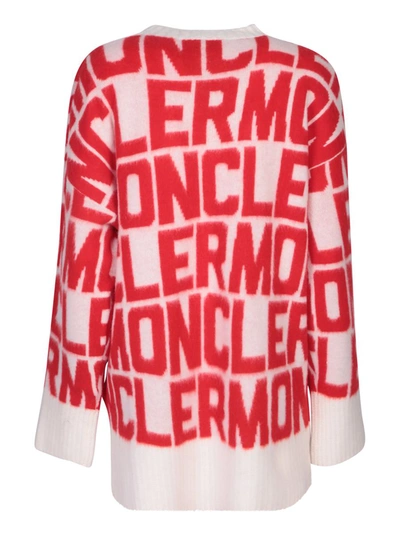 Moncler Red & White Jacquard Sweater In Black