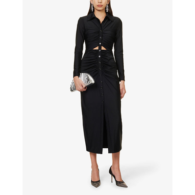 Shop Self-portrait Women's Black Ruched Cut-out Stretch-woven Midi Dress