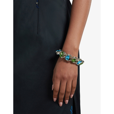 Shop Marni Women's Aquamarine Kiwi Rhinestone-embellished Silver-tone Metal Bracelet
