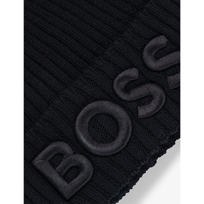 Hugo Boss Boss Womens Black Logo-embroidered Turn-up Wool And Cashmere-blend Beanie In Black